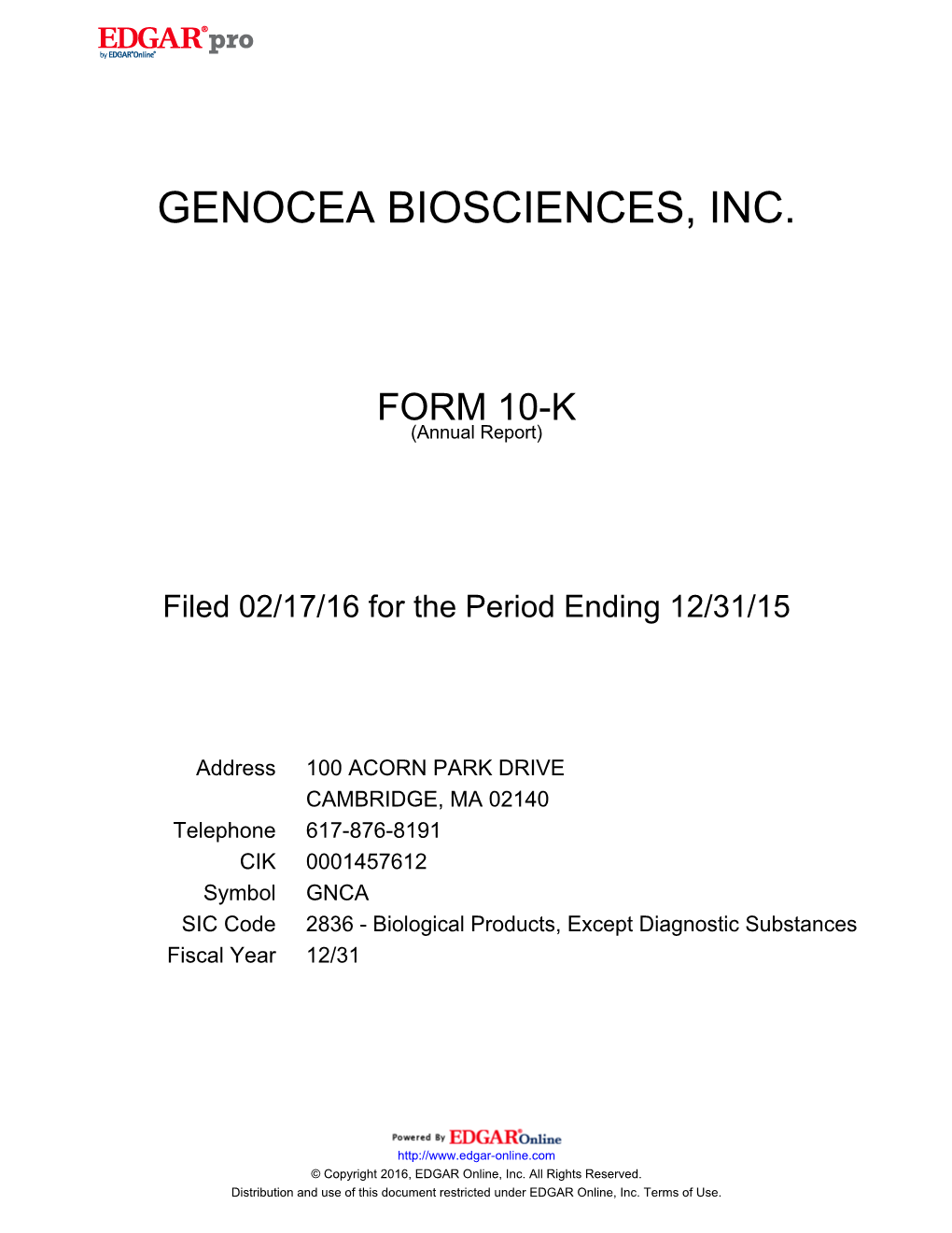 Genocea Biosciences, Inc