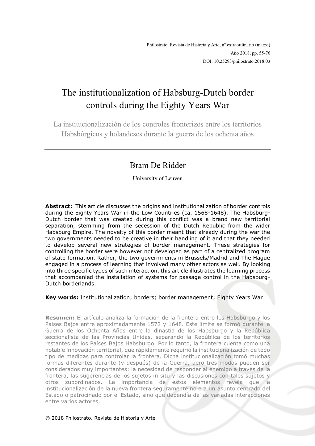 The Institutionalization of Habsburg-Dutch Border Controls During the Eighty Years War