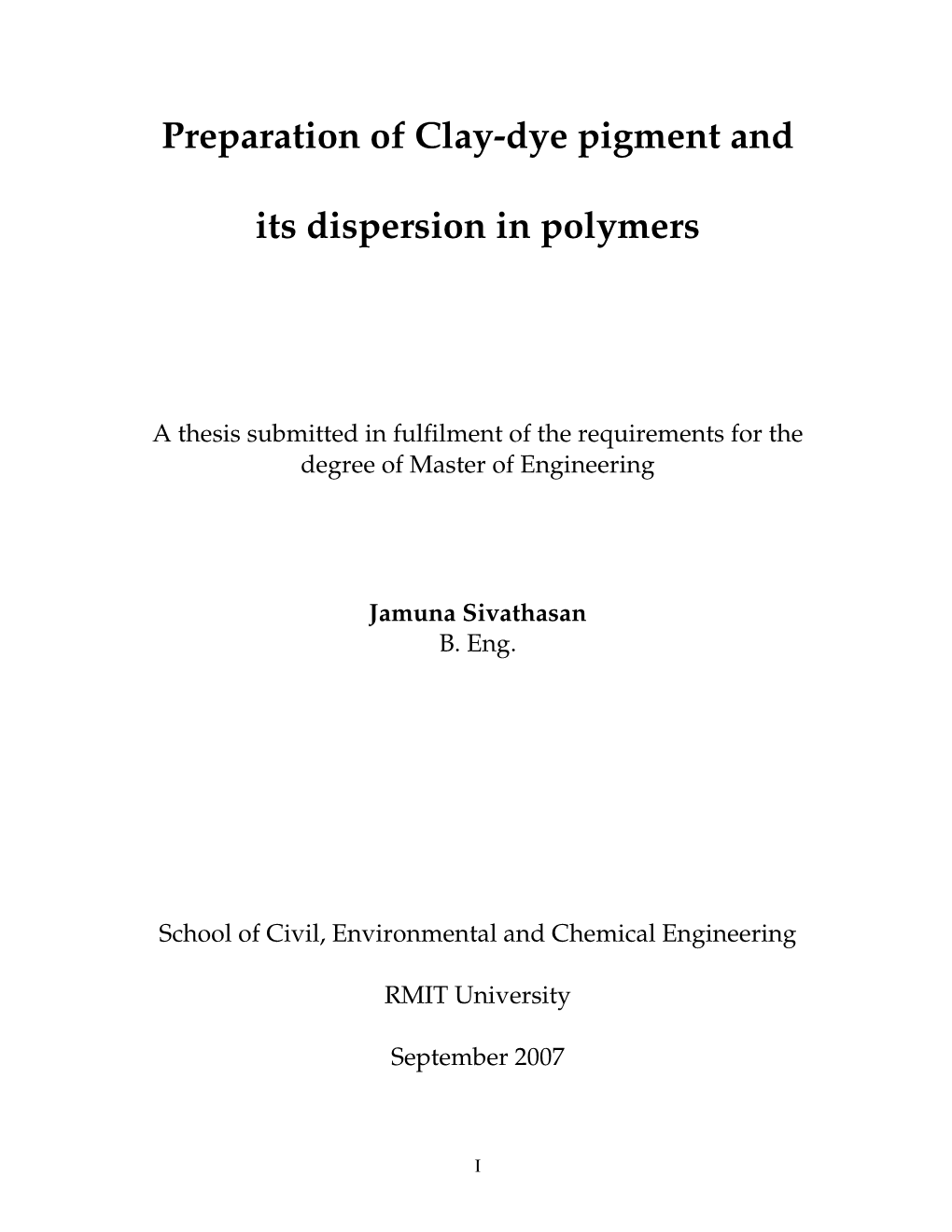 Preparation of Clay-Dye Pigment and Its Dispersion in Polymers