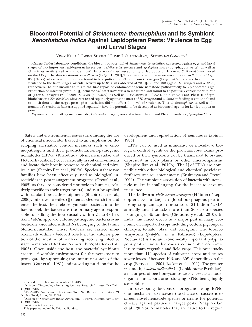 Biocontrol Potential of Steinernema Thermophilum and Its Symbiont Xenorhabdus Indica Against Lepidopteran Pests: Virulence to Egg and Larval Stages