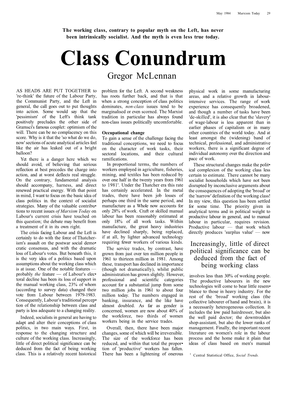 Class Conundrum Gregor Mclennan