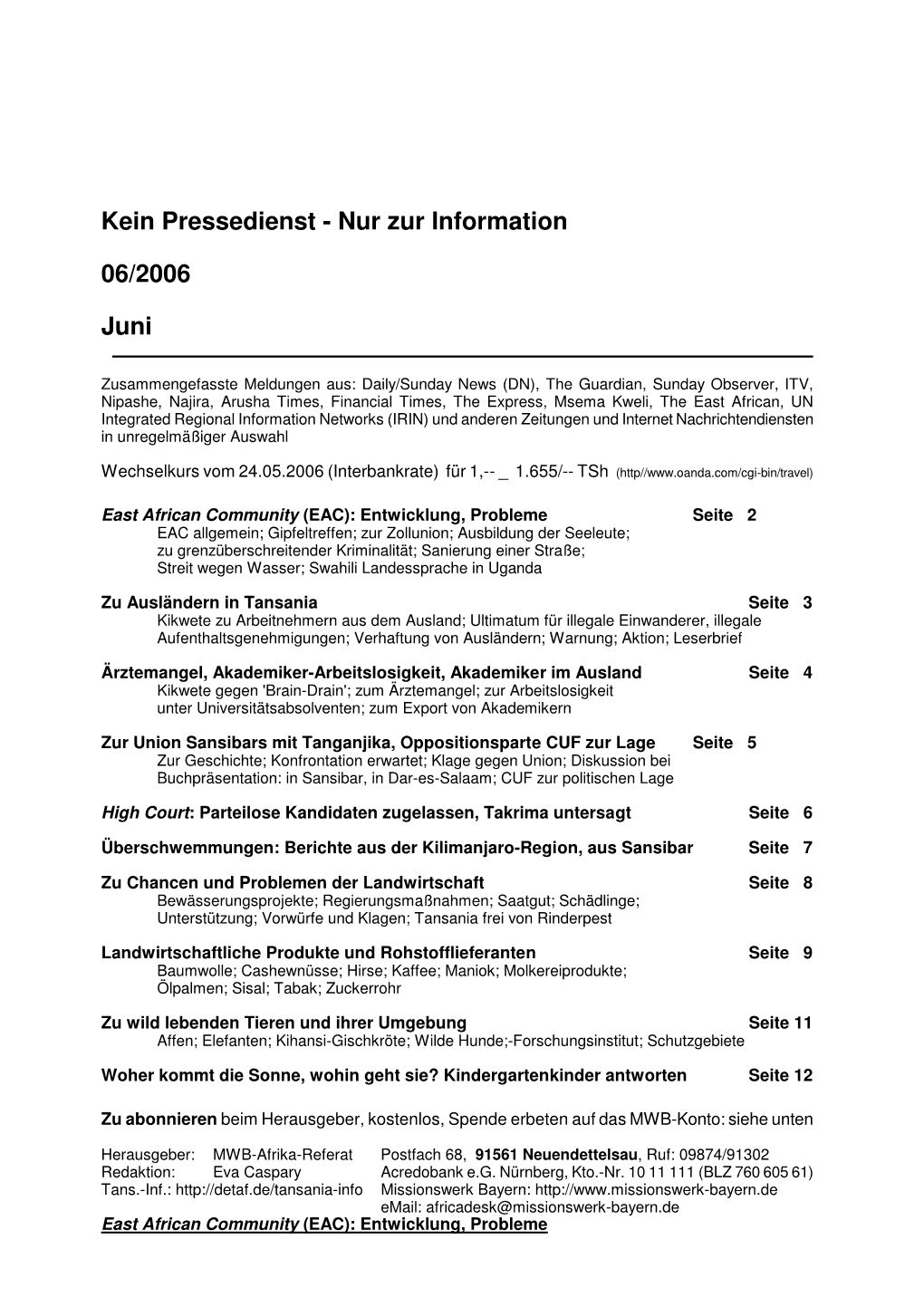 Kein Pressedienst - Nur Zur Information