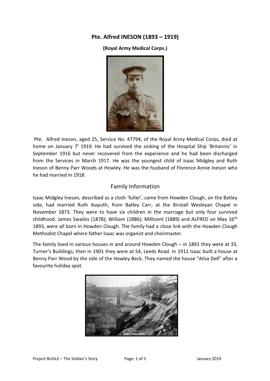 Pte. Alfred INESON (1893 – 1919) (Royal Army Medical Corps.)