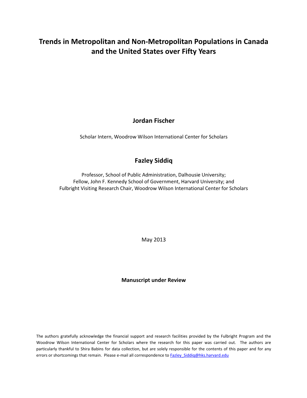 Trends in Metropolitan and Non-Metropolitan Populations in Canada and the United States Over Fifty Years