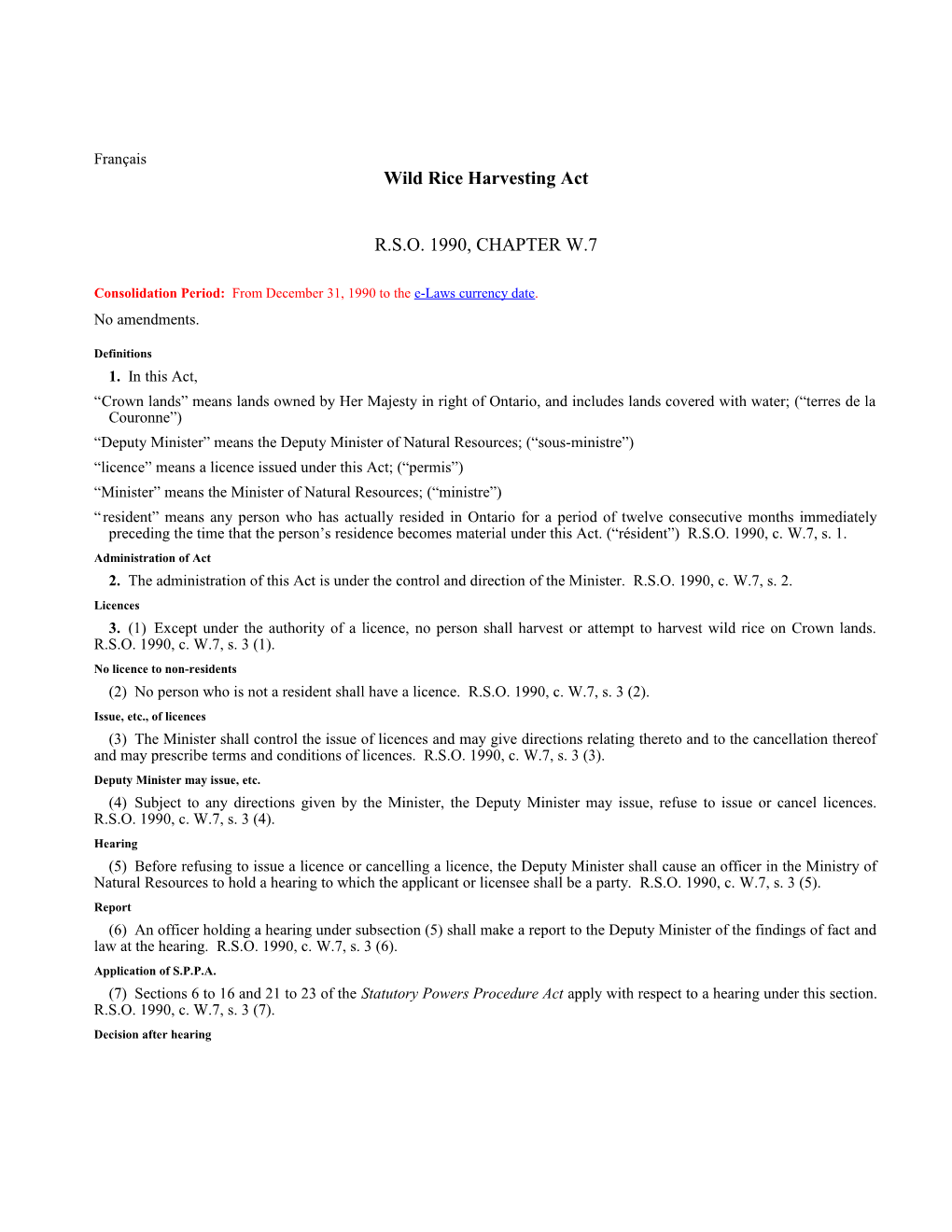 Wild Rice Harvesting Act, R.S.O. 1990, C. W.7