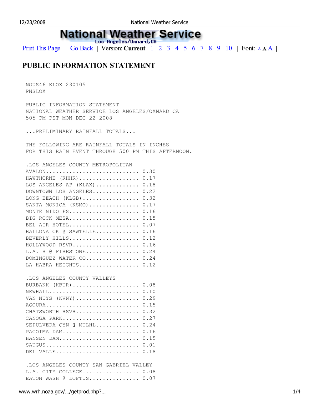 Rainfall Totals