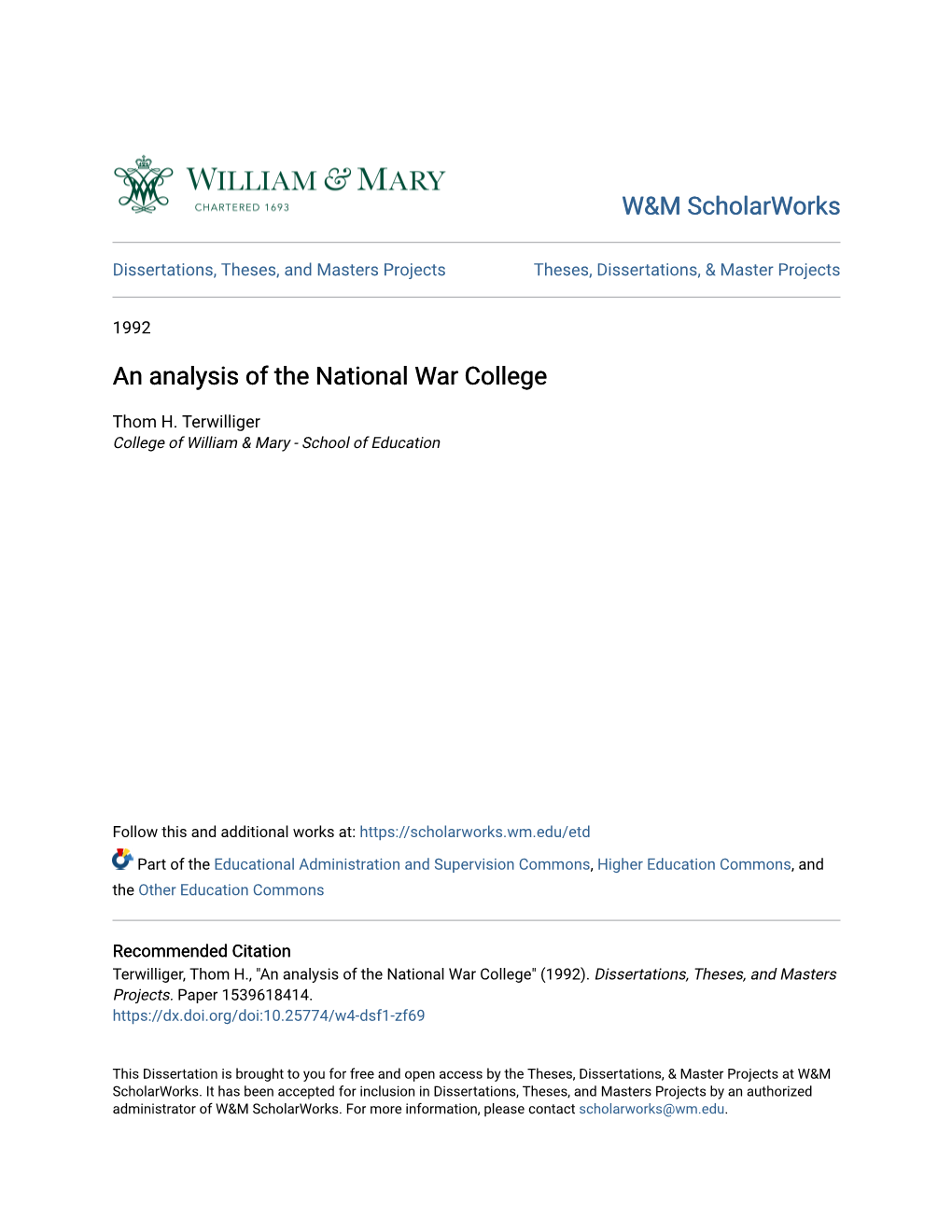 An Analysis of the National War College