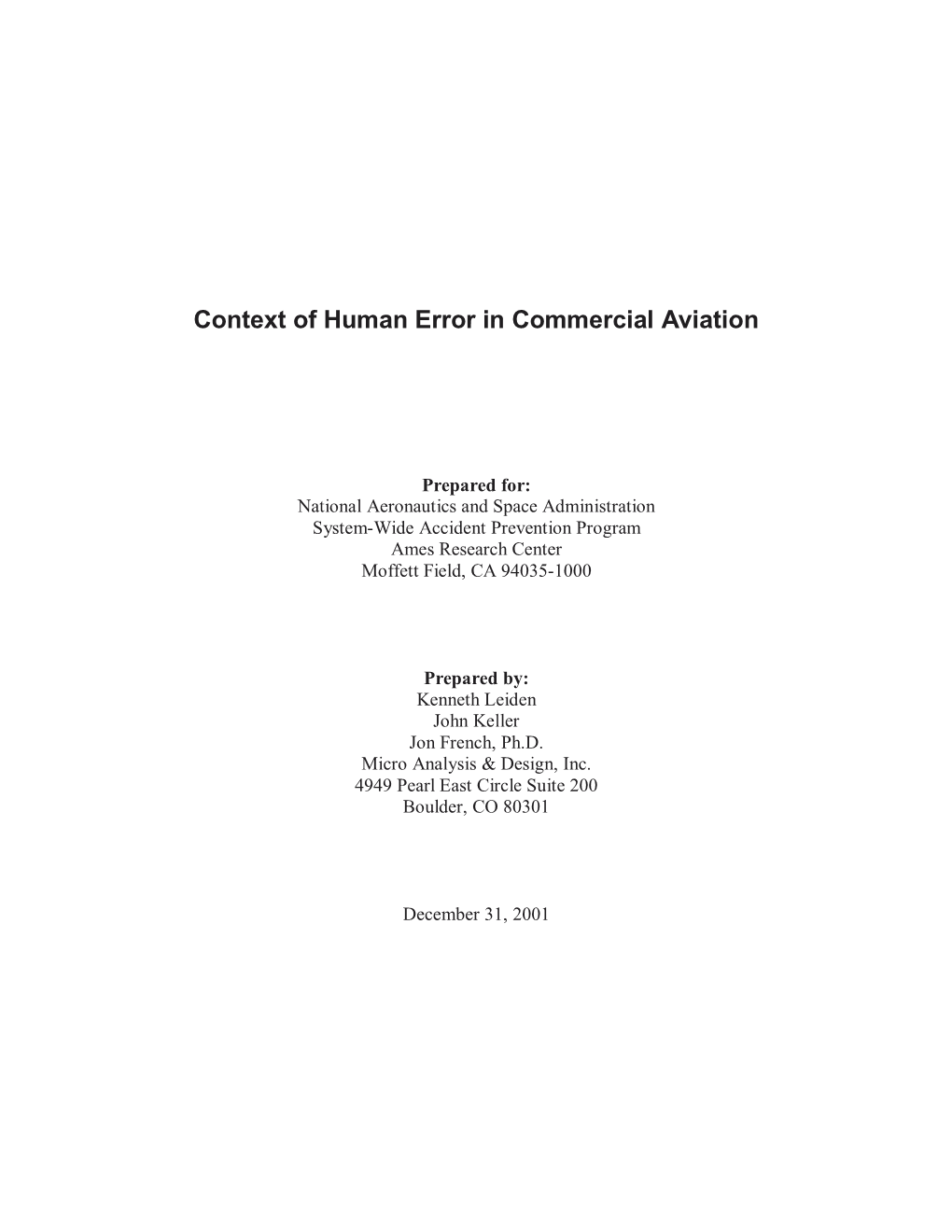 Context of Human Error in Commercial Aviation