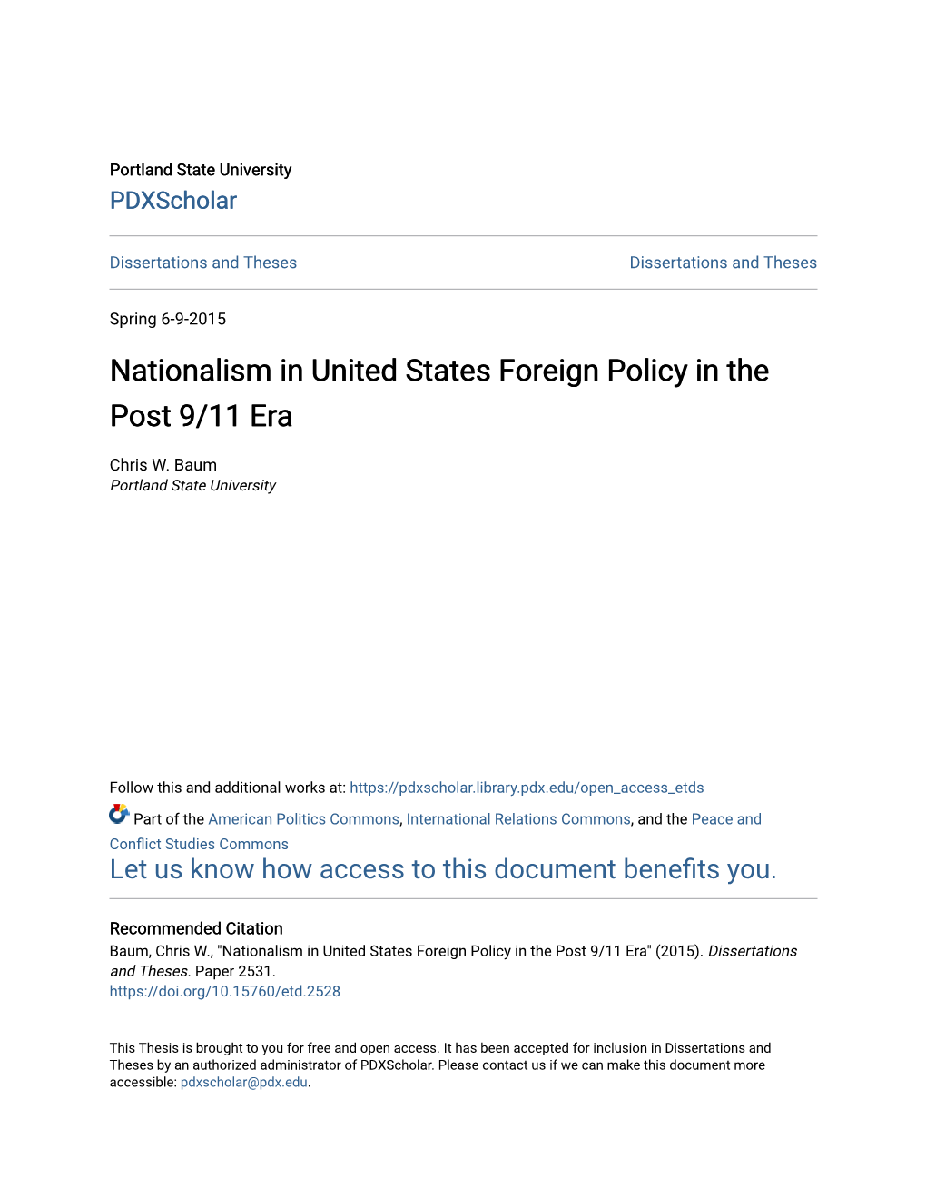 Nationalism in United States Foreign Policy in the Post 9/11 Era