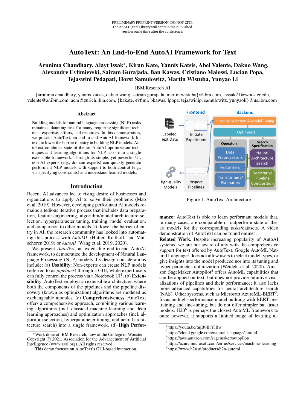 Autotext: an End-To-End Autoai Framework for Text