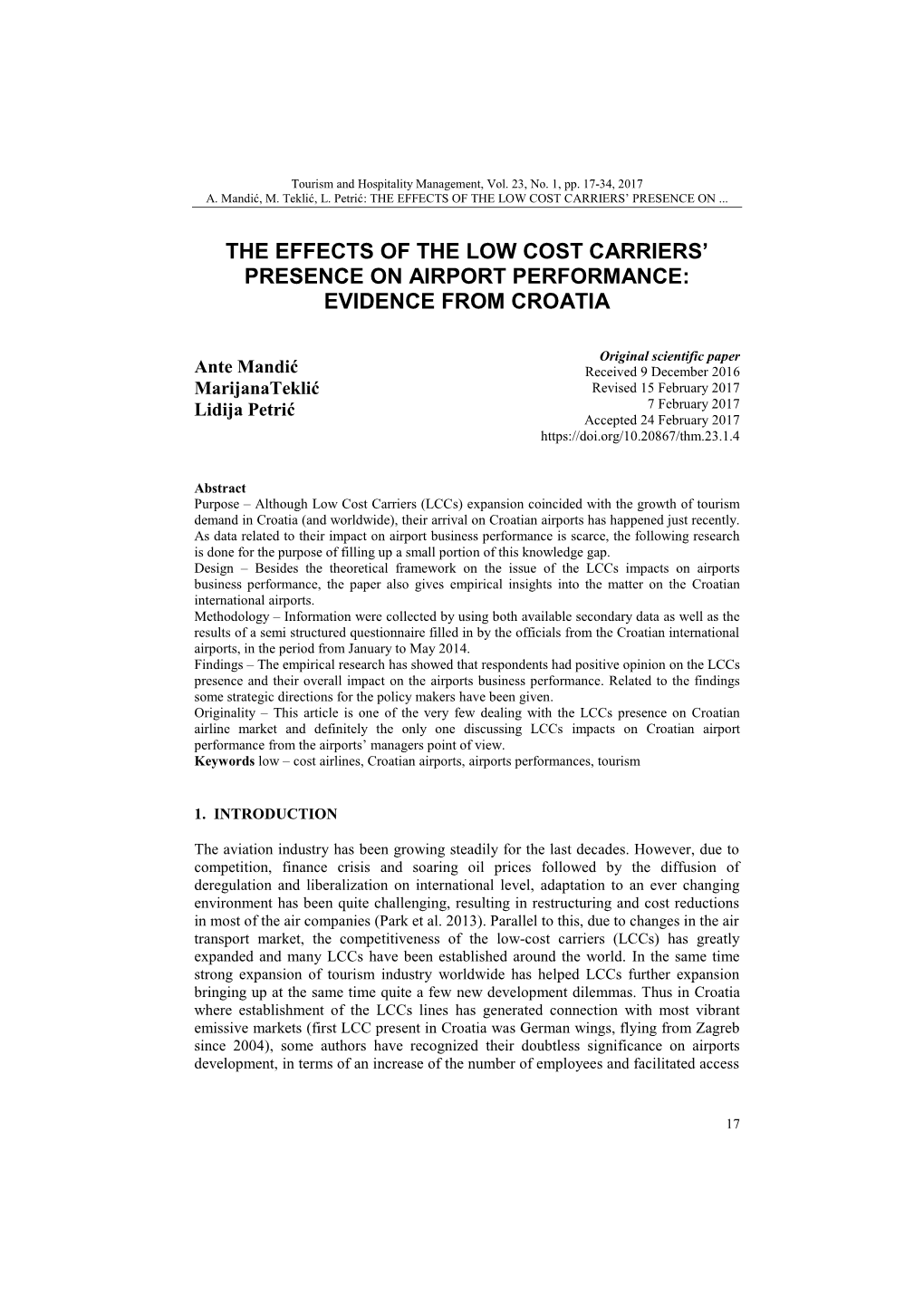 The Effects of the Low Cost Carriers' Presence On