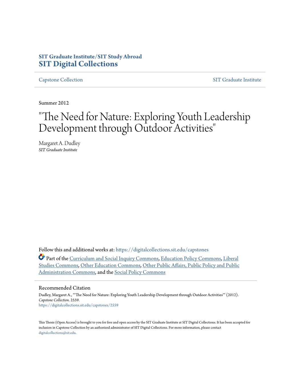 "The Need for Nature: Exploring Youth Leadership Development Through