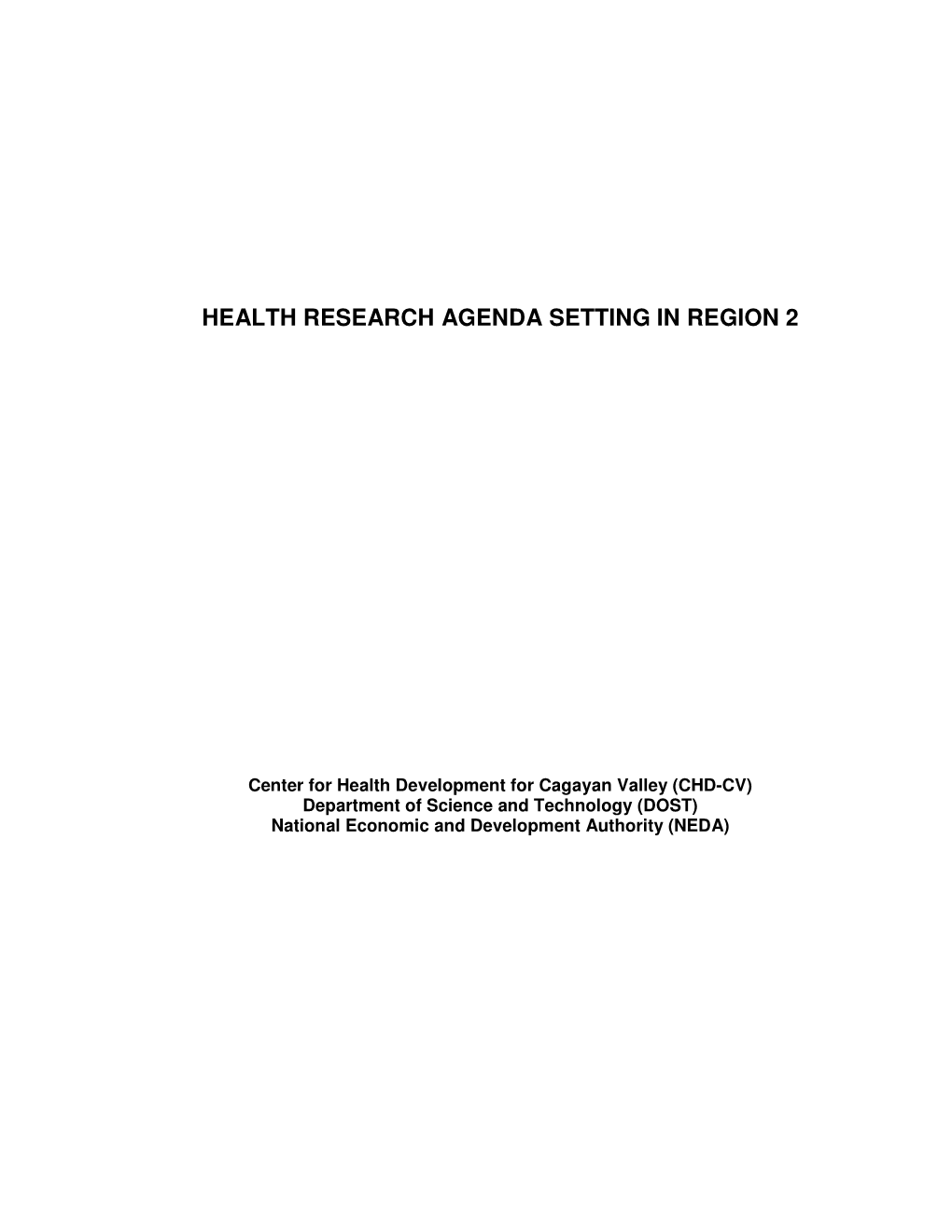Health Research Agenda Setting in Region 2