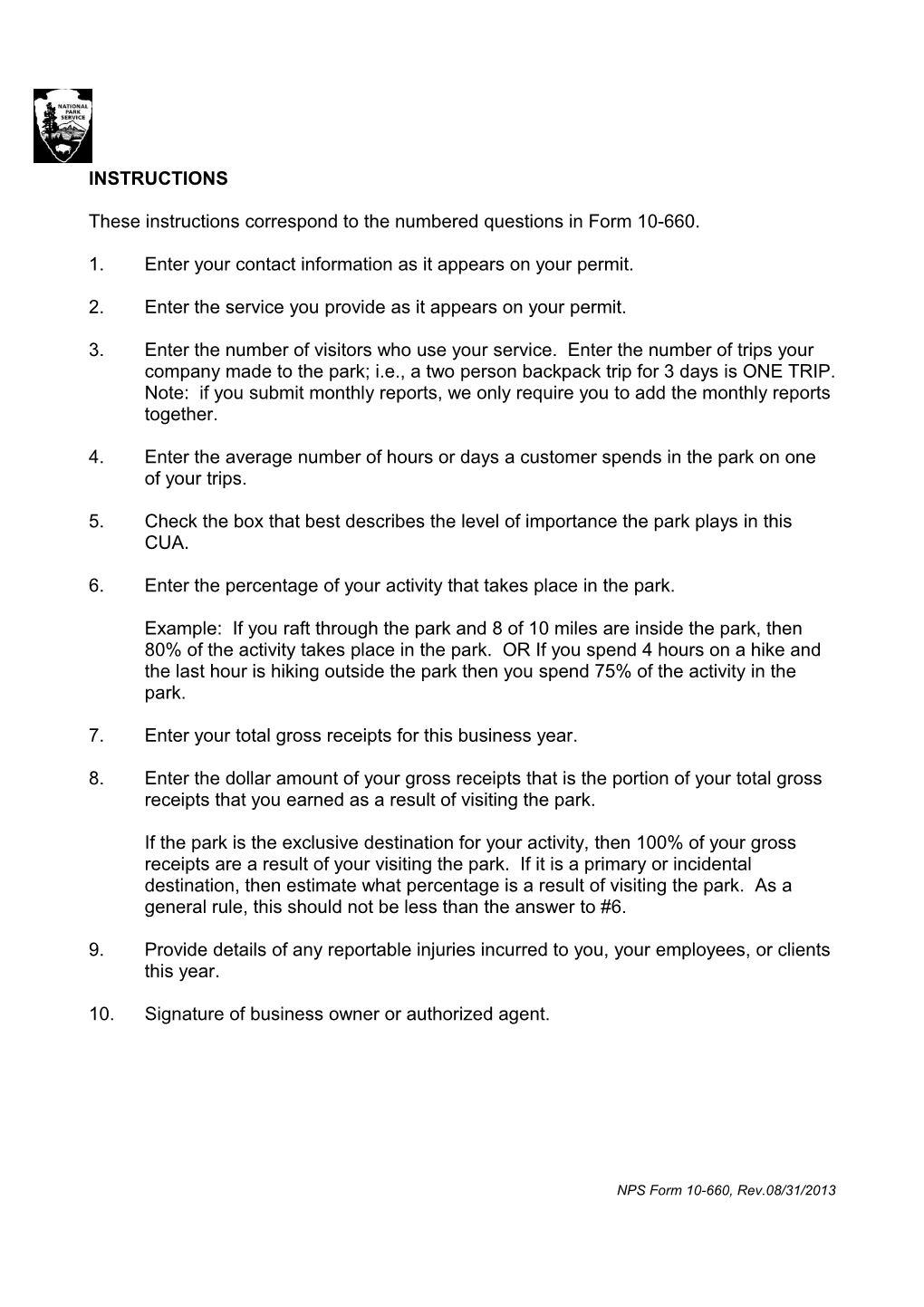 These Instructions Correspond to the Numbered Questions in Form 10-660