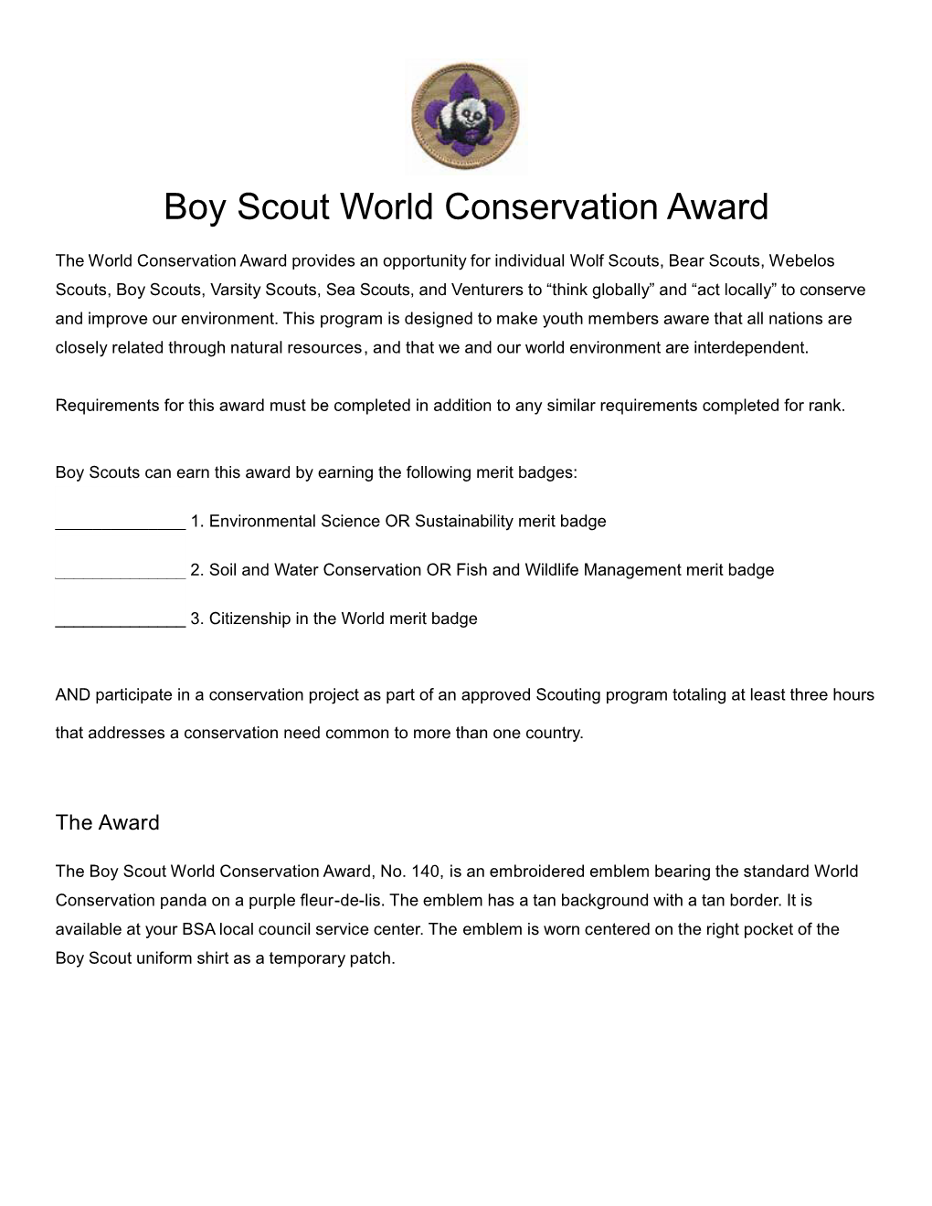 World Conservation Award