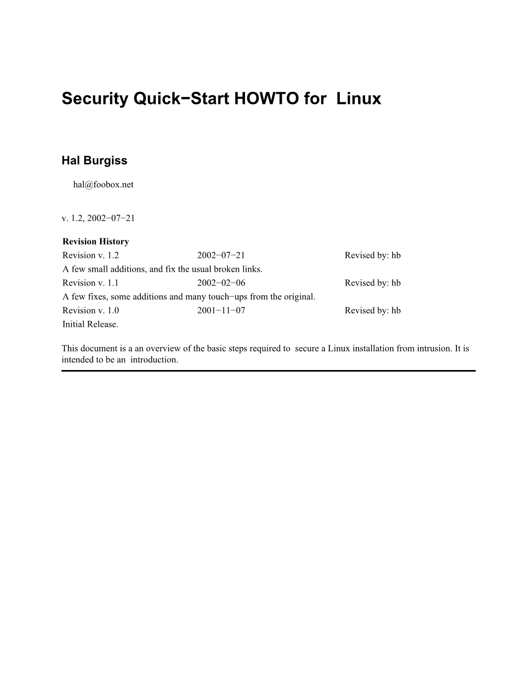 Security Quick-Start HOWTO for Linux