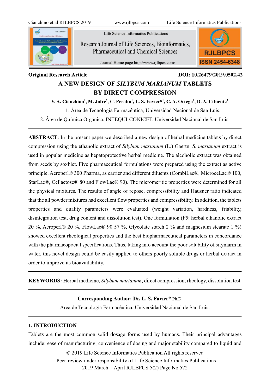 A New Design of Silybum Marianum Tablets by Direct Compression V