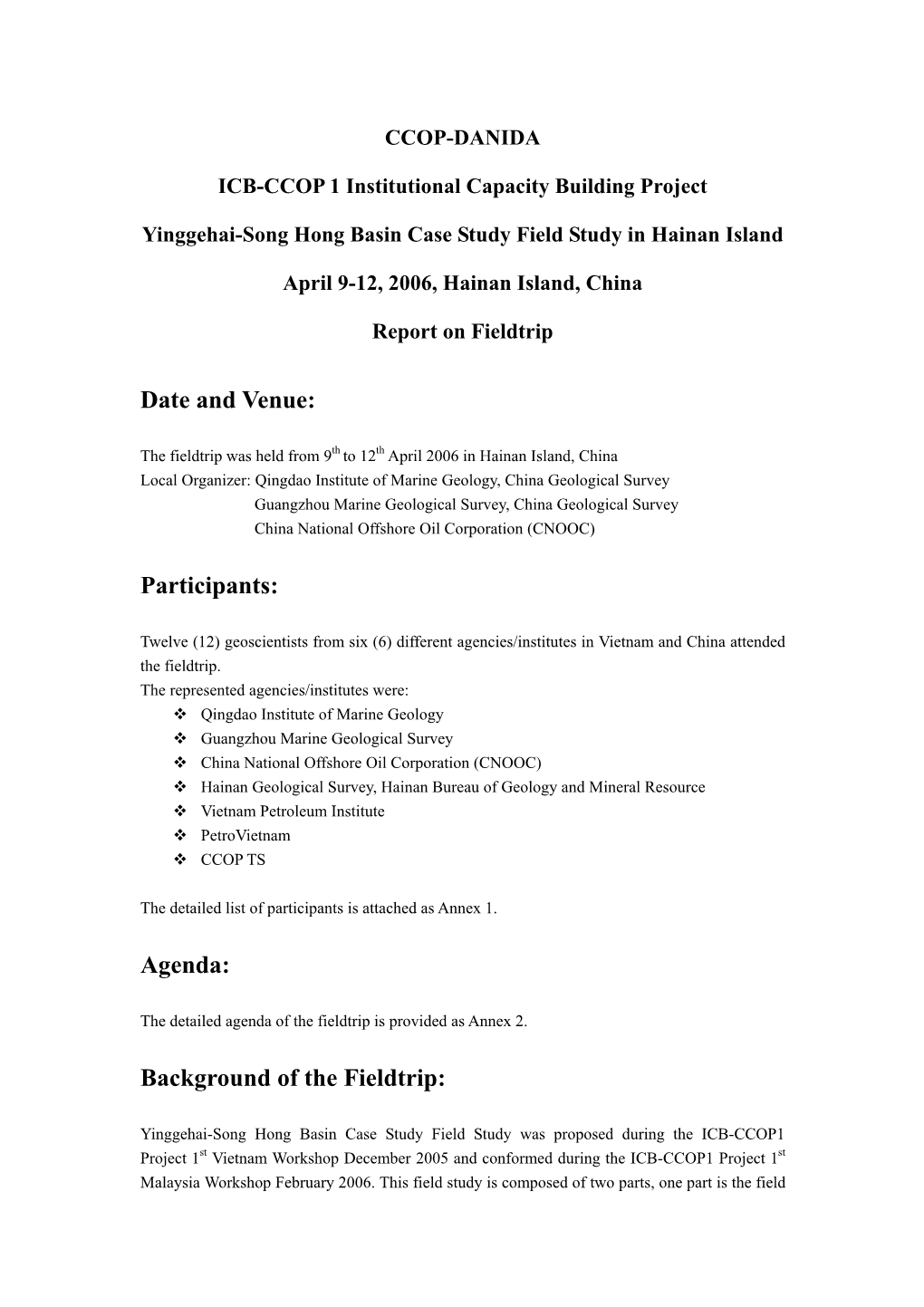 Yinggehai-Song Hong Basin Case Study Field Study in Hainan Island