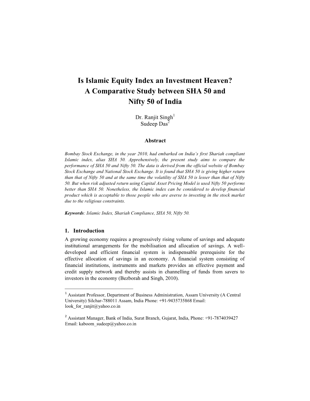 A Comparative Study Between SHA 50 and Nifty 50 of India