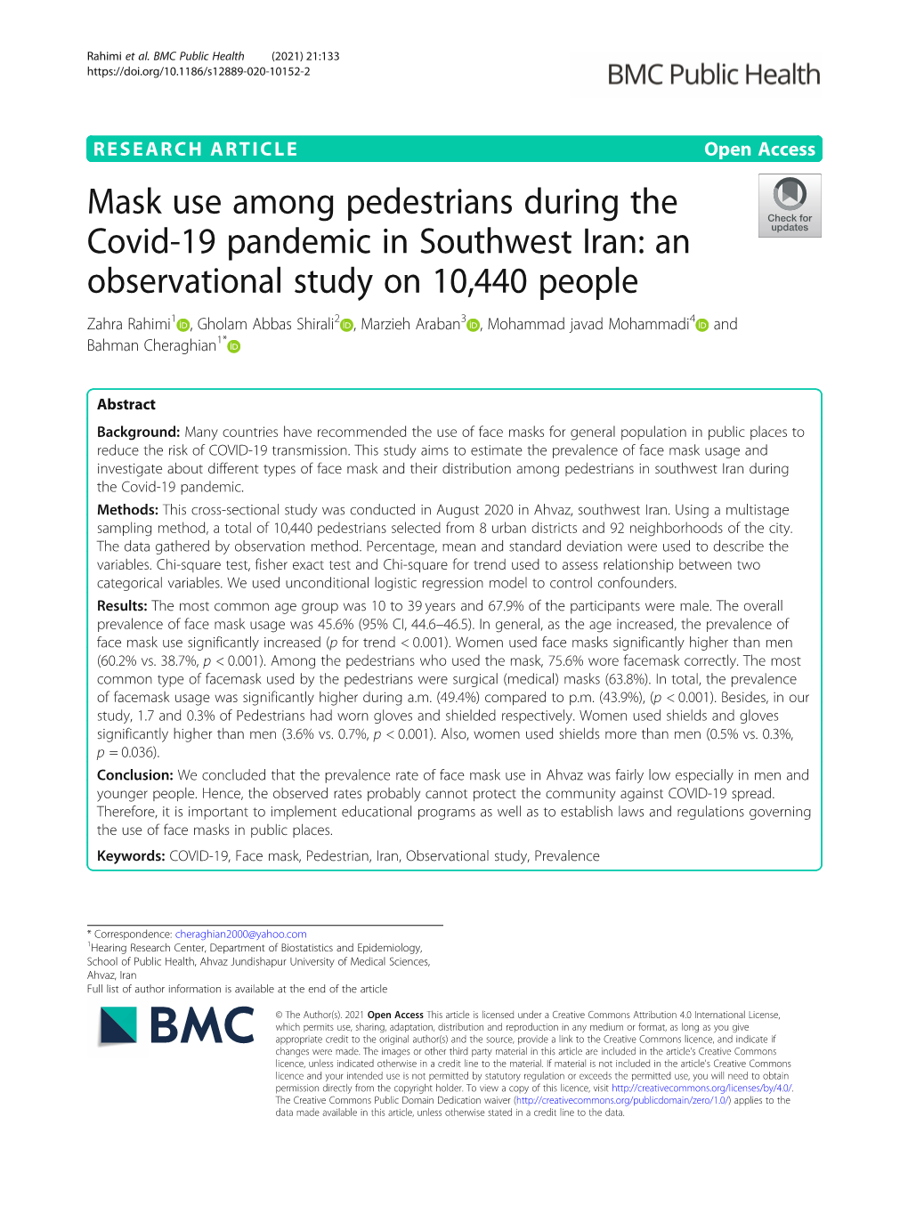 Mask Use Among Pedestrians During the Covid-19 Pandemic In