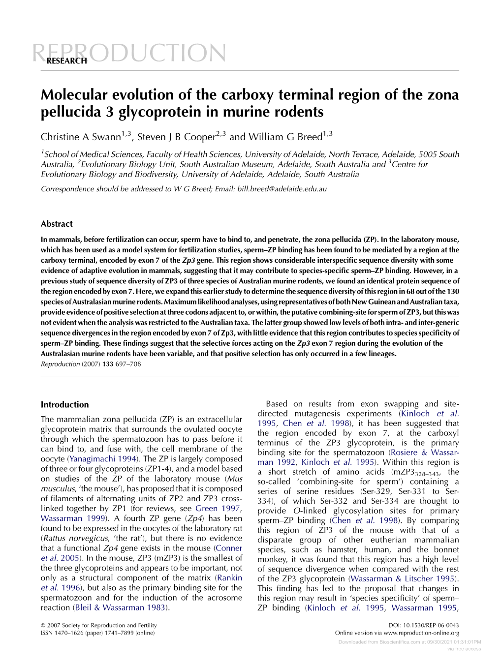 Downloaded from Bioscientifica.Com at 09/30/2021 01:31:01PM Via Free Access 698 C a Swann and Others