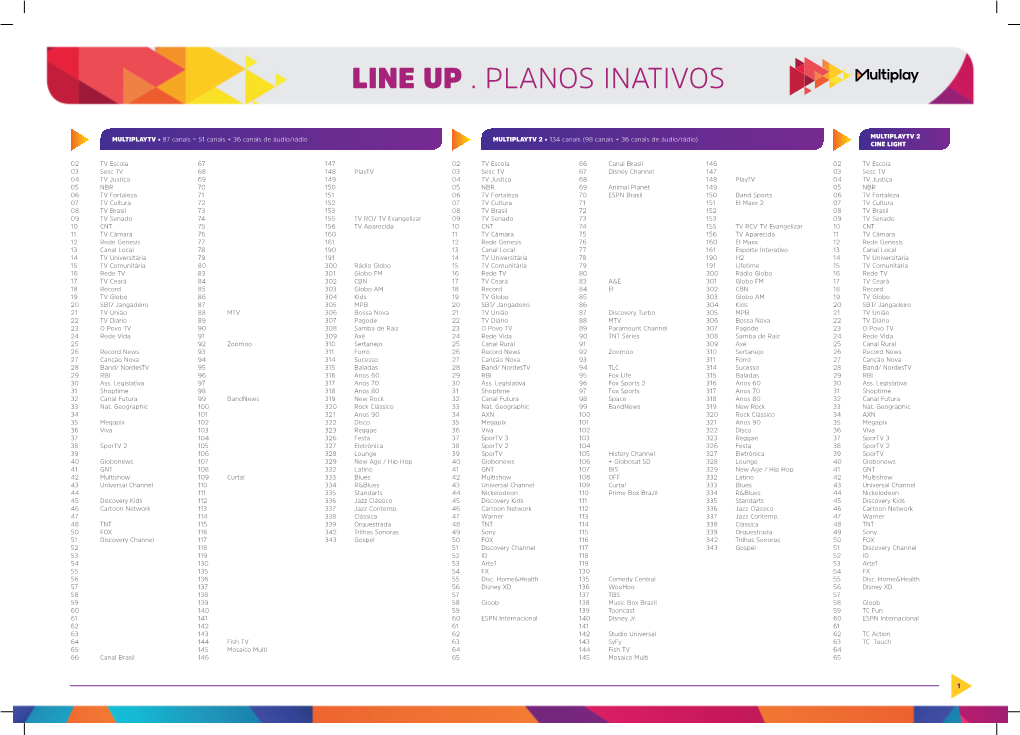 Line up . Planos Inativos