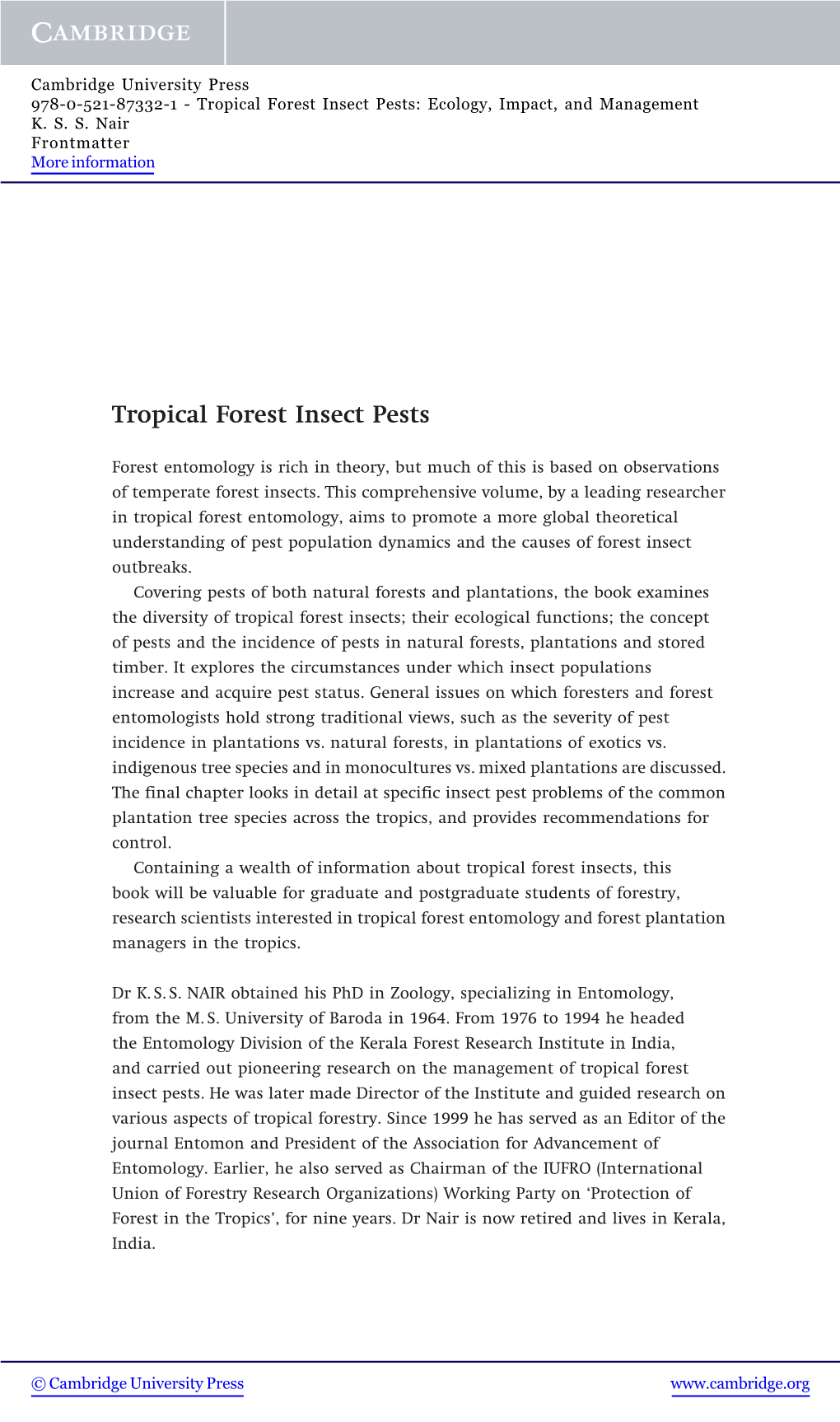 Tropical Forest Insect Pests: Ecology, Impact, and Management K