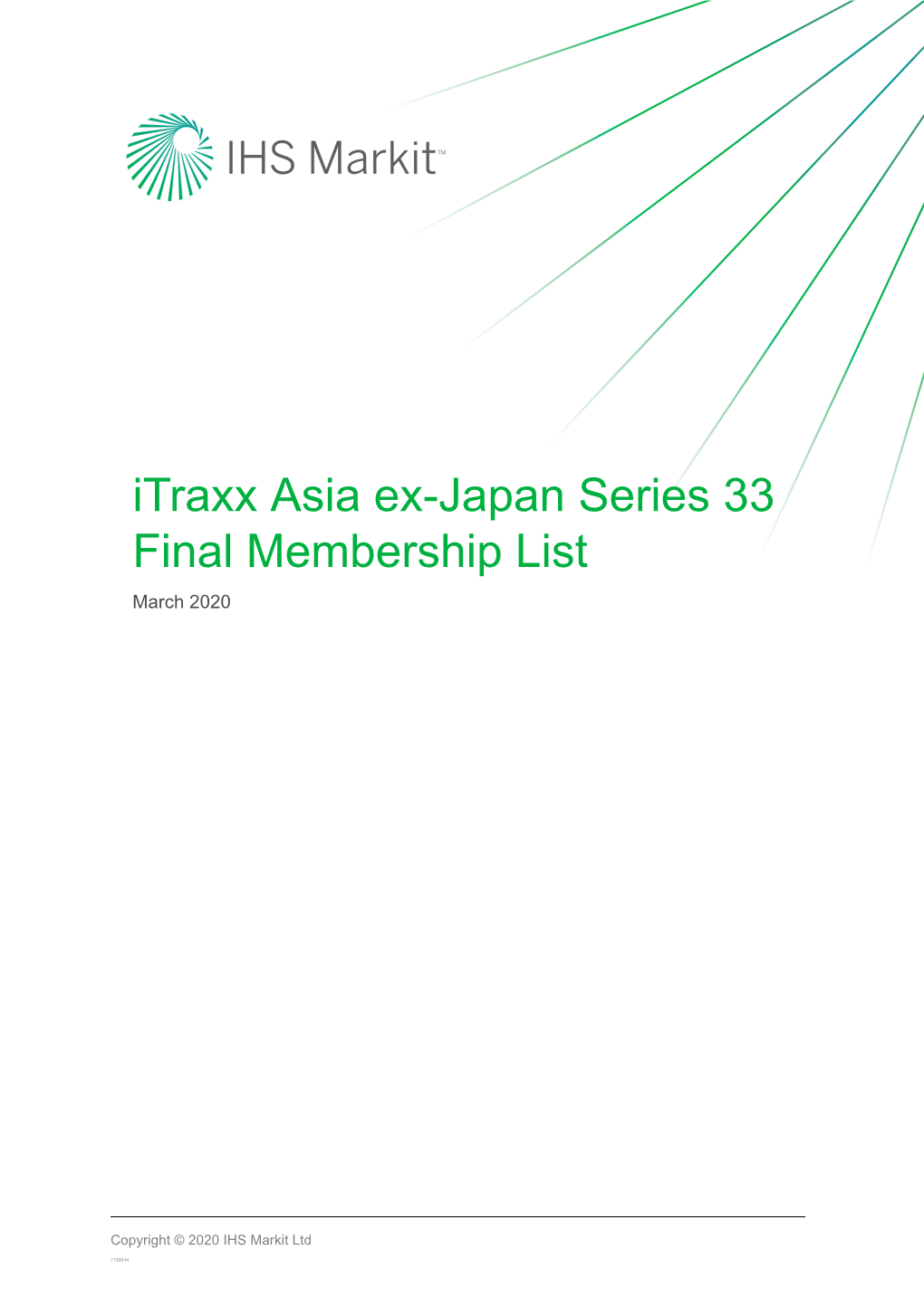 Itraxx Asia Ex-Japan Series 33 Final Membership List March 2020