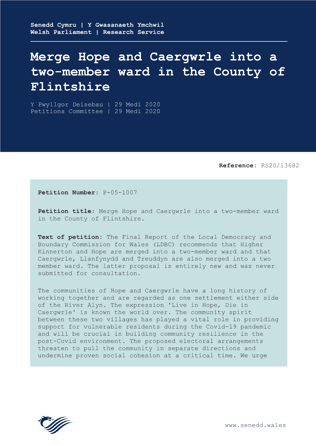 Merge Hope and Caergwrle Into a Two-Member Ward in the County of Flintshire