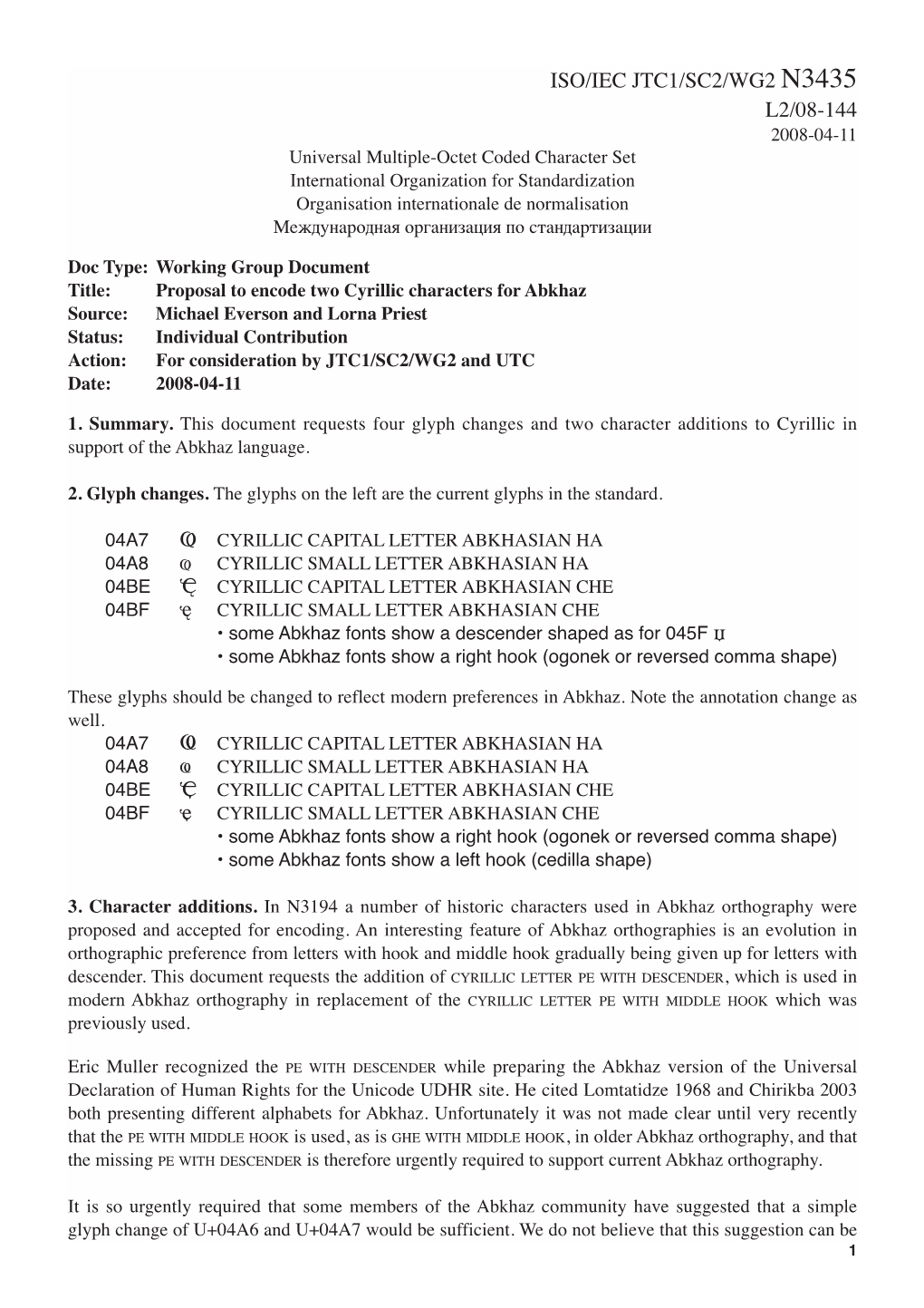 Iso/Iec Jtc1/Sc2/Wg2 N3435 L2/08-144