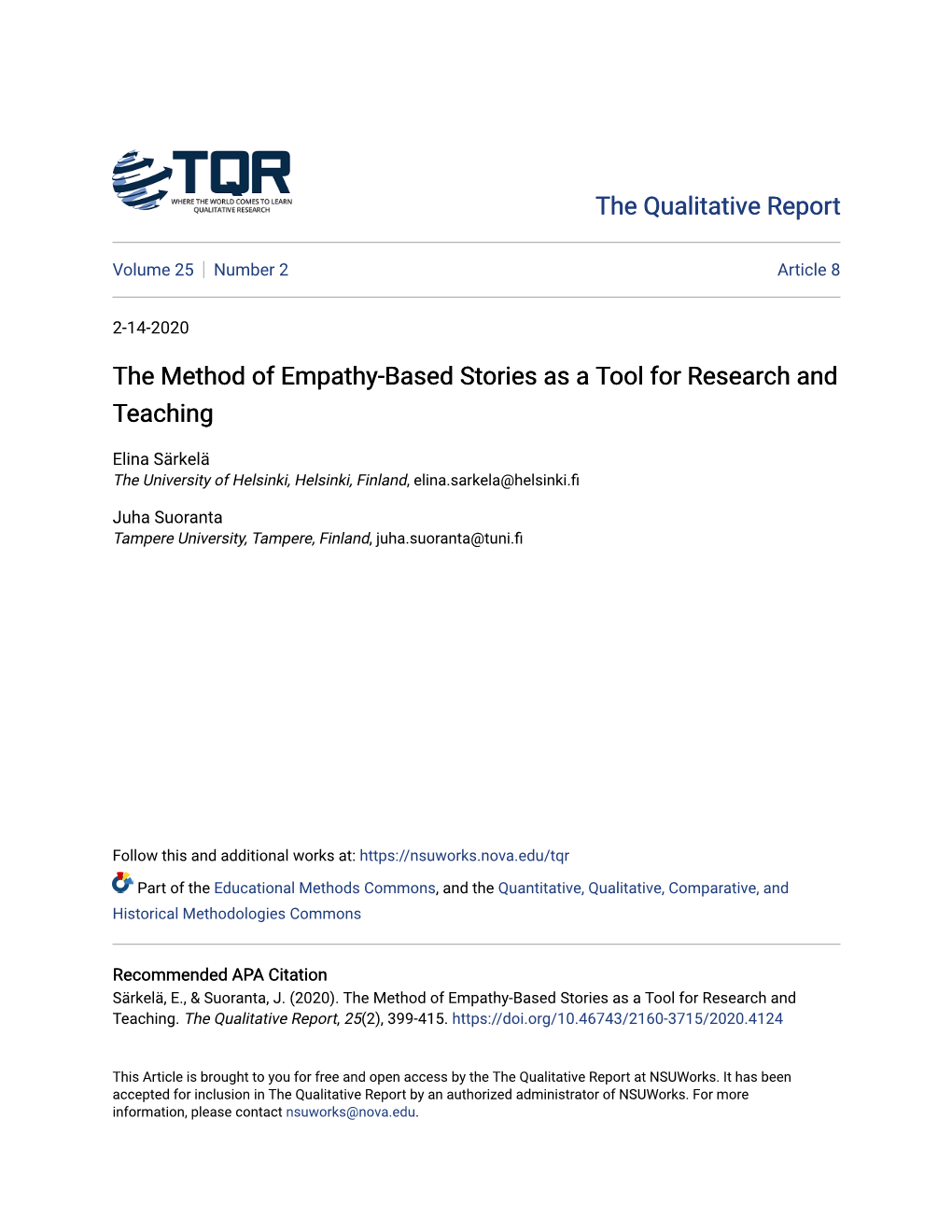 The Method of Empathy-Based Stories As a Tool for Research and Teaching