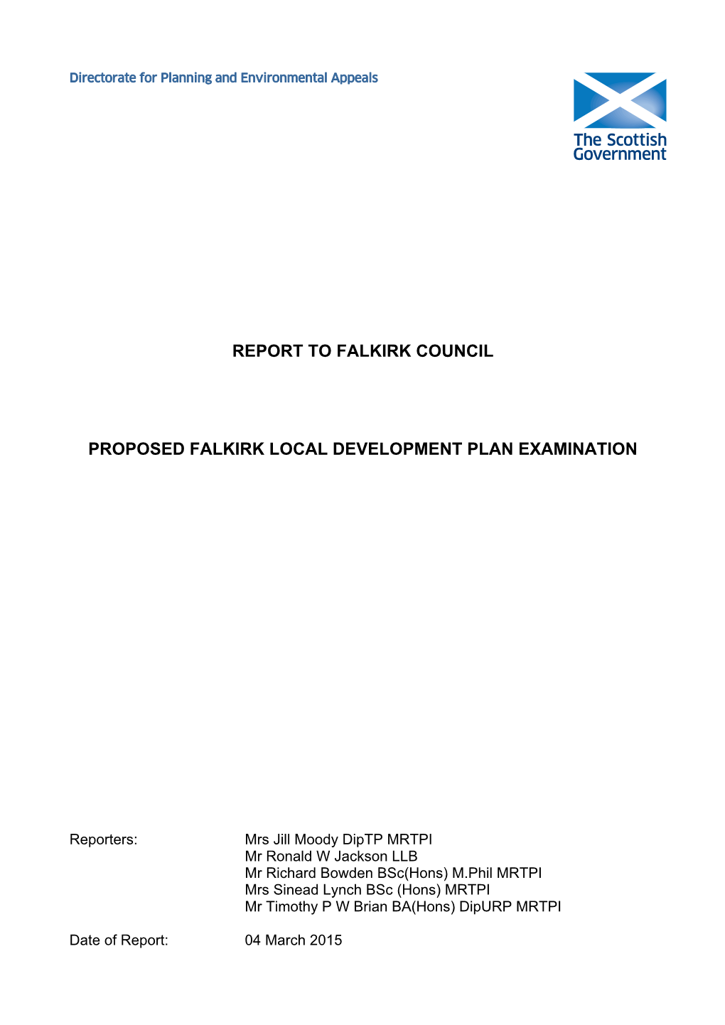 Report to Falkirk Council Proposed Falkirk Local Development Plan Examination