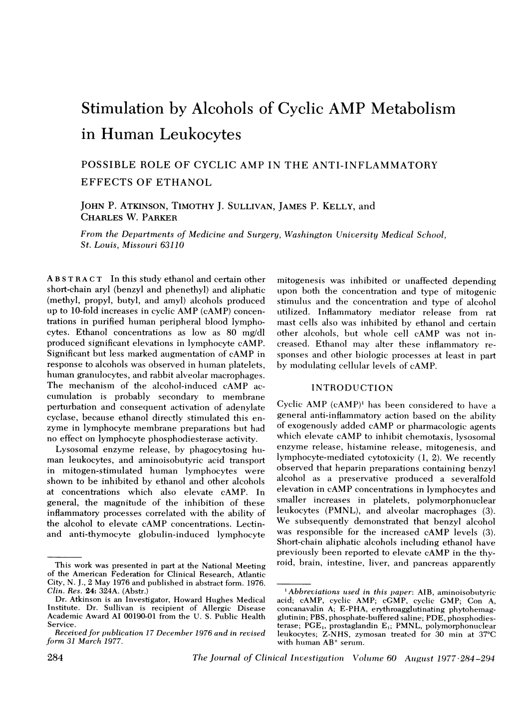 Stimulation by Alcohols of Cyclic AMP Metabolism in Human Leukocytes