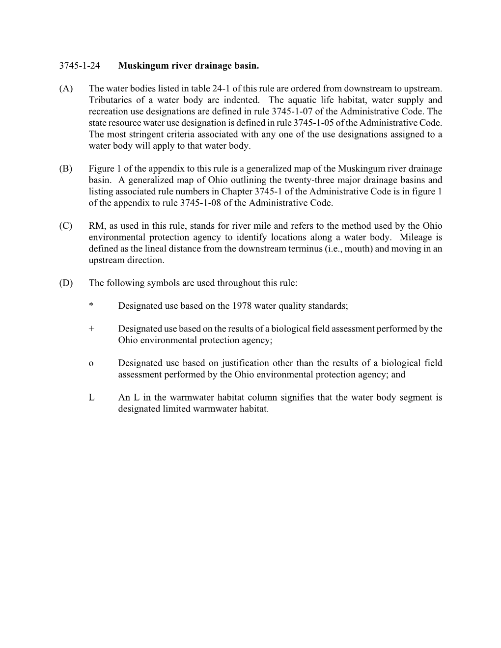 3745-1-24 Muskingum River Drainage Basin. (A) the Water Bodies Listed In