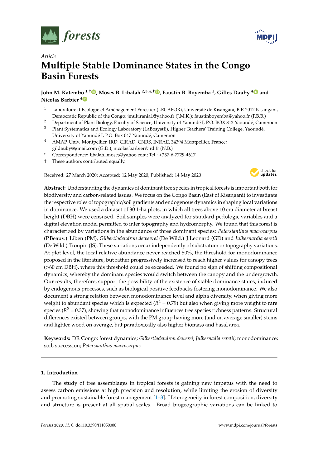 Multiple Stable Dominance States in the Congo Basin Forests