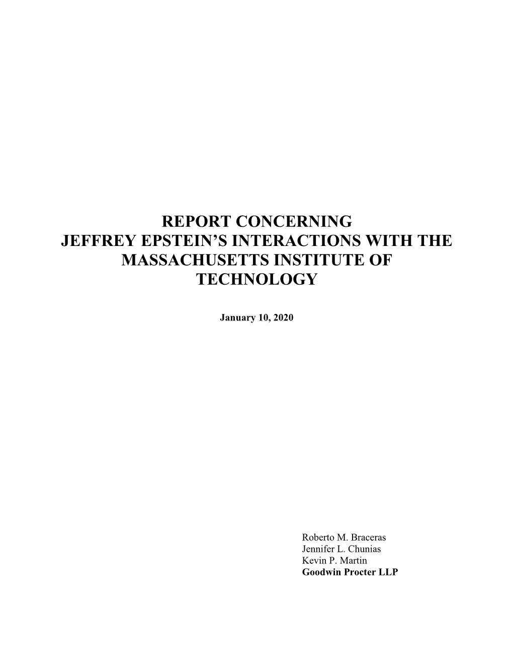 Report Concerning Jeffrey Epstein's Interactions With