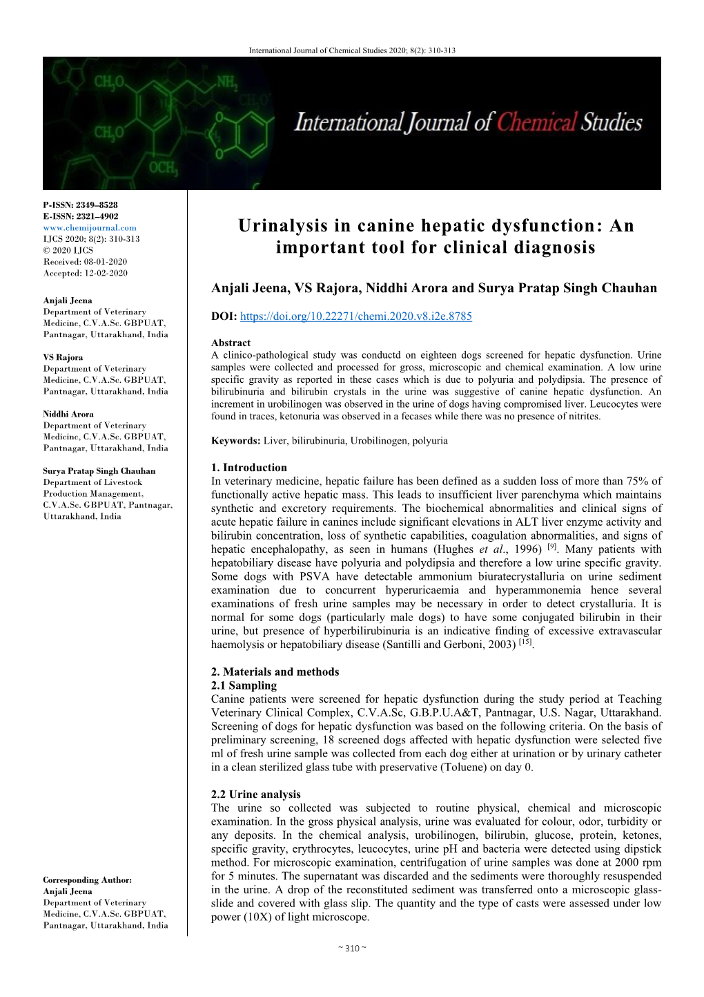 Urinalysis in Canine Hepatic Dysfunction