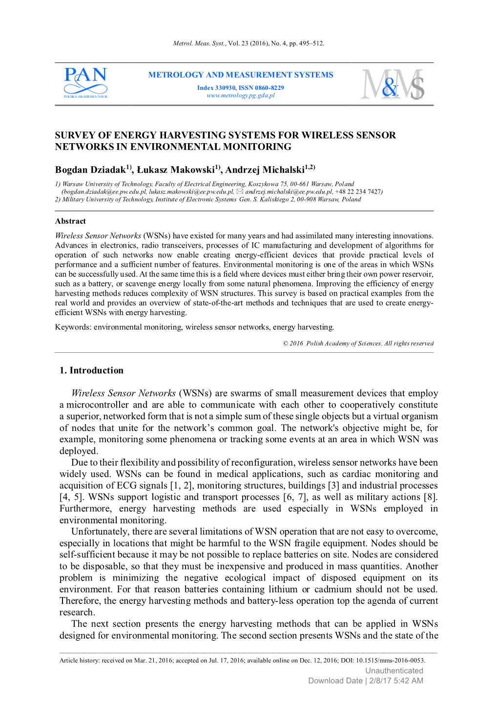 Survey of Energy Harvesting Systems for Wireless Sensor Networks in Environmental Monitoring