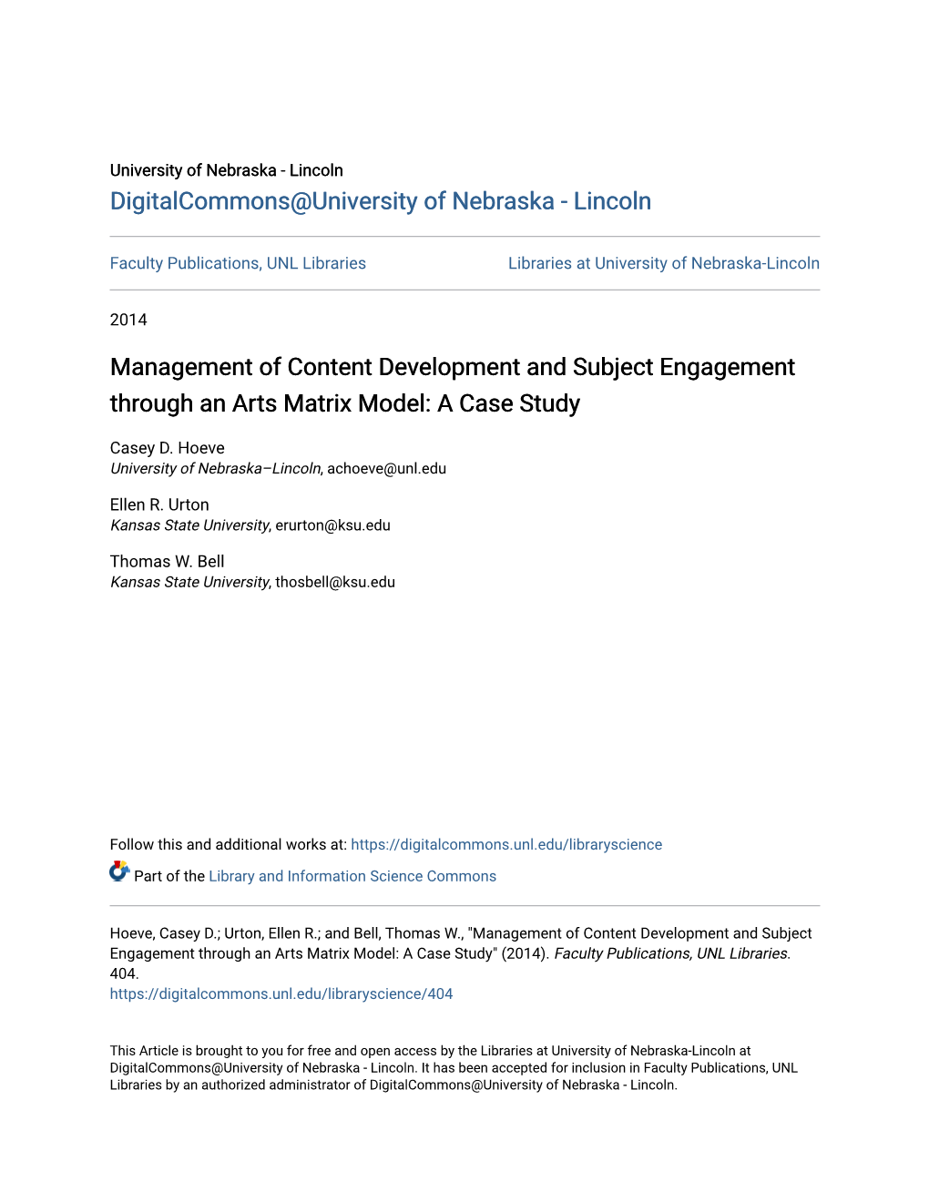 Management of Content Development and Subject Engagement Through an Arts Matrix Model: a Case Study