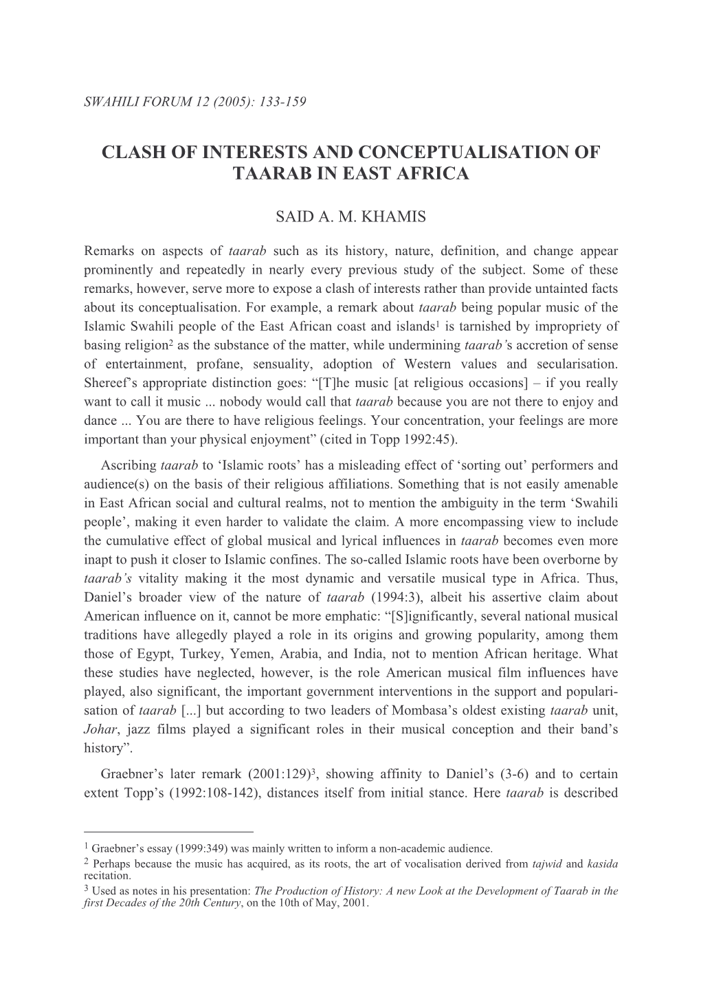 Clash of Interests and Conceptualisation of Taarab in East Africa