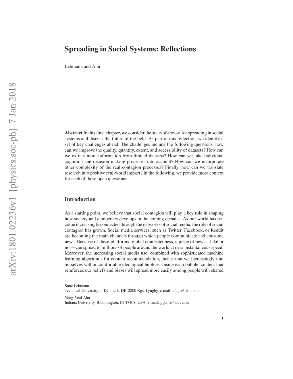 Spreading in Social Systems: Reflections