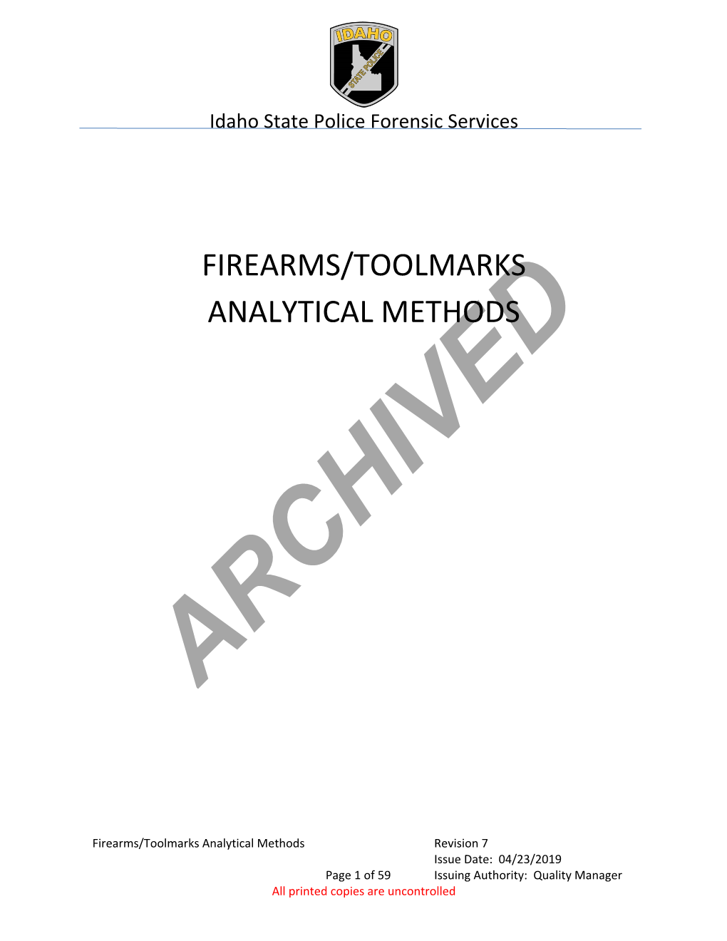Firearms/Toolmarks Analytical Methods
