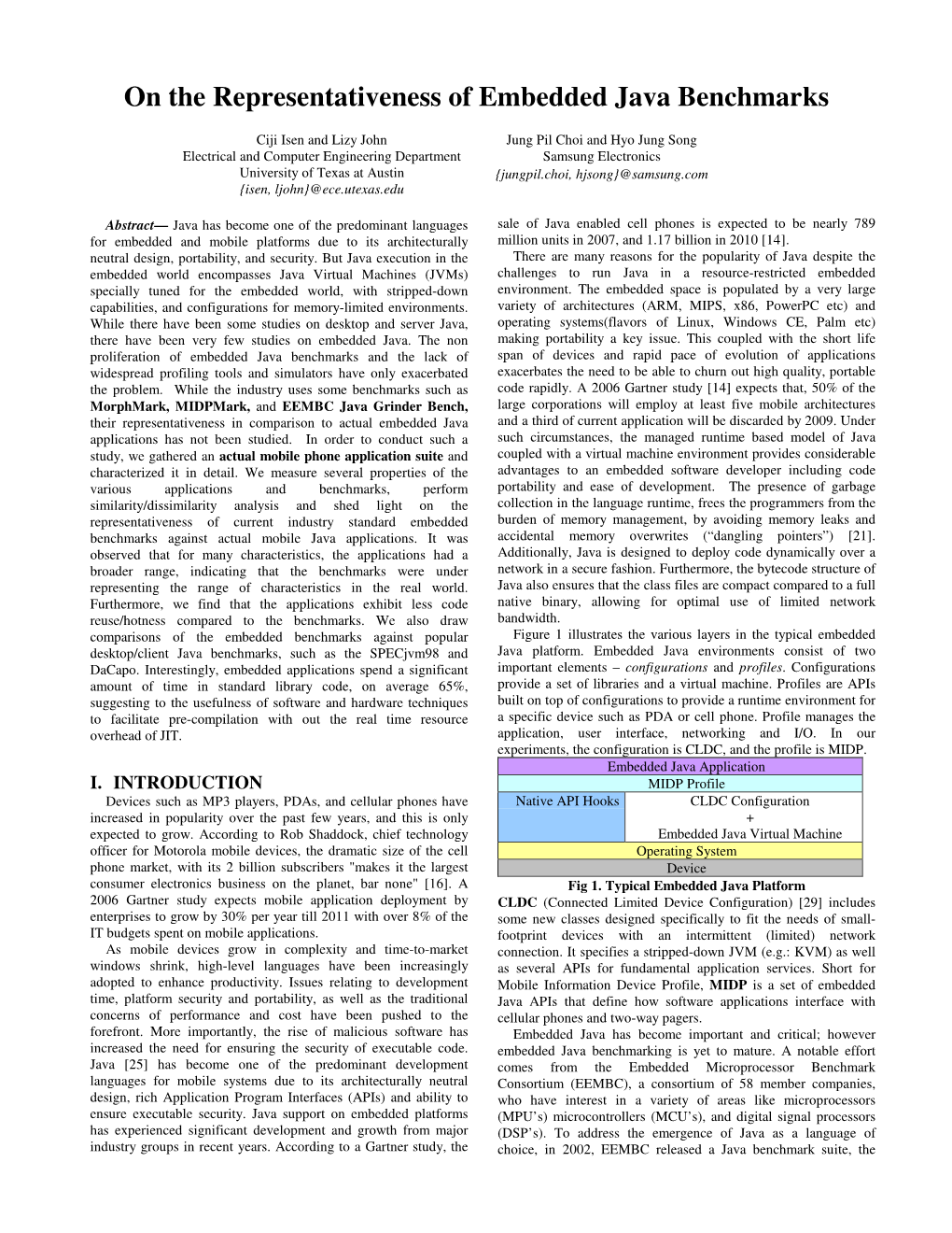 On the Representativeness of Embedded Java Benchmarks