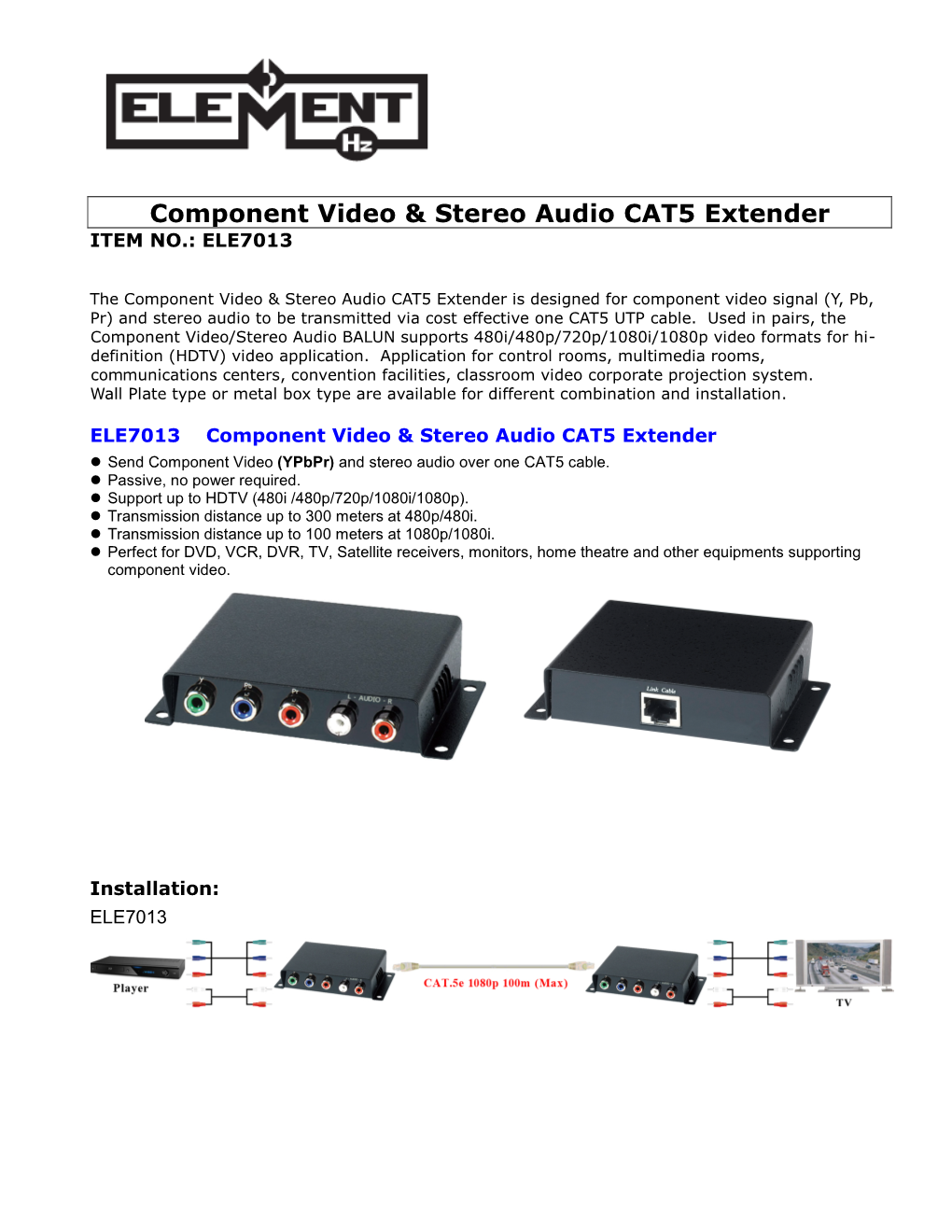 Component Video & Stereo Audio CAT5 Extender