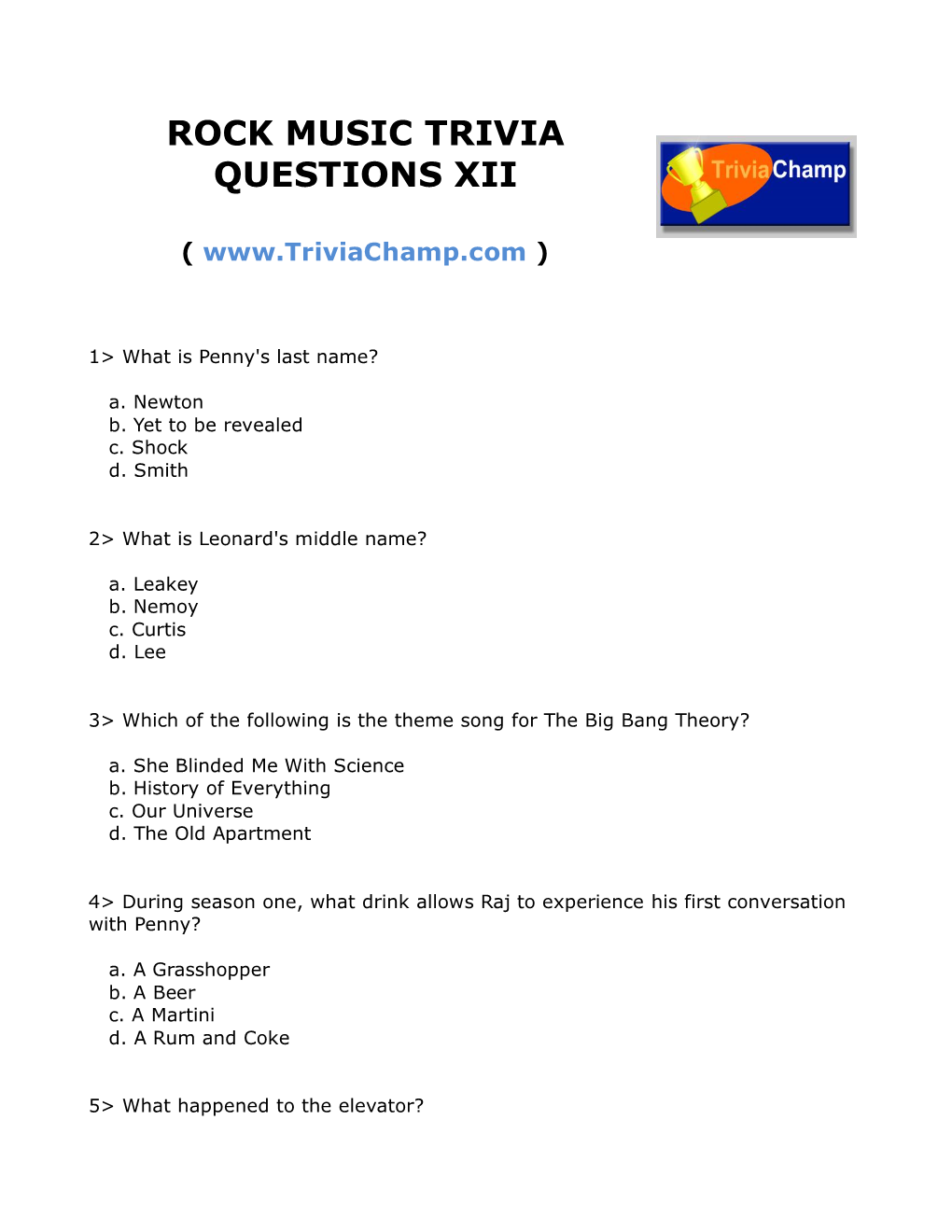 Rock Music Trivia Questions Xii