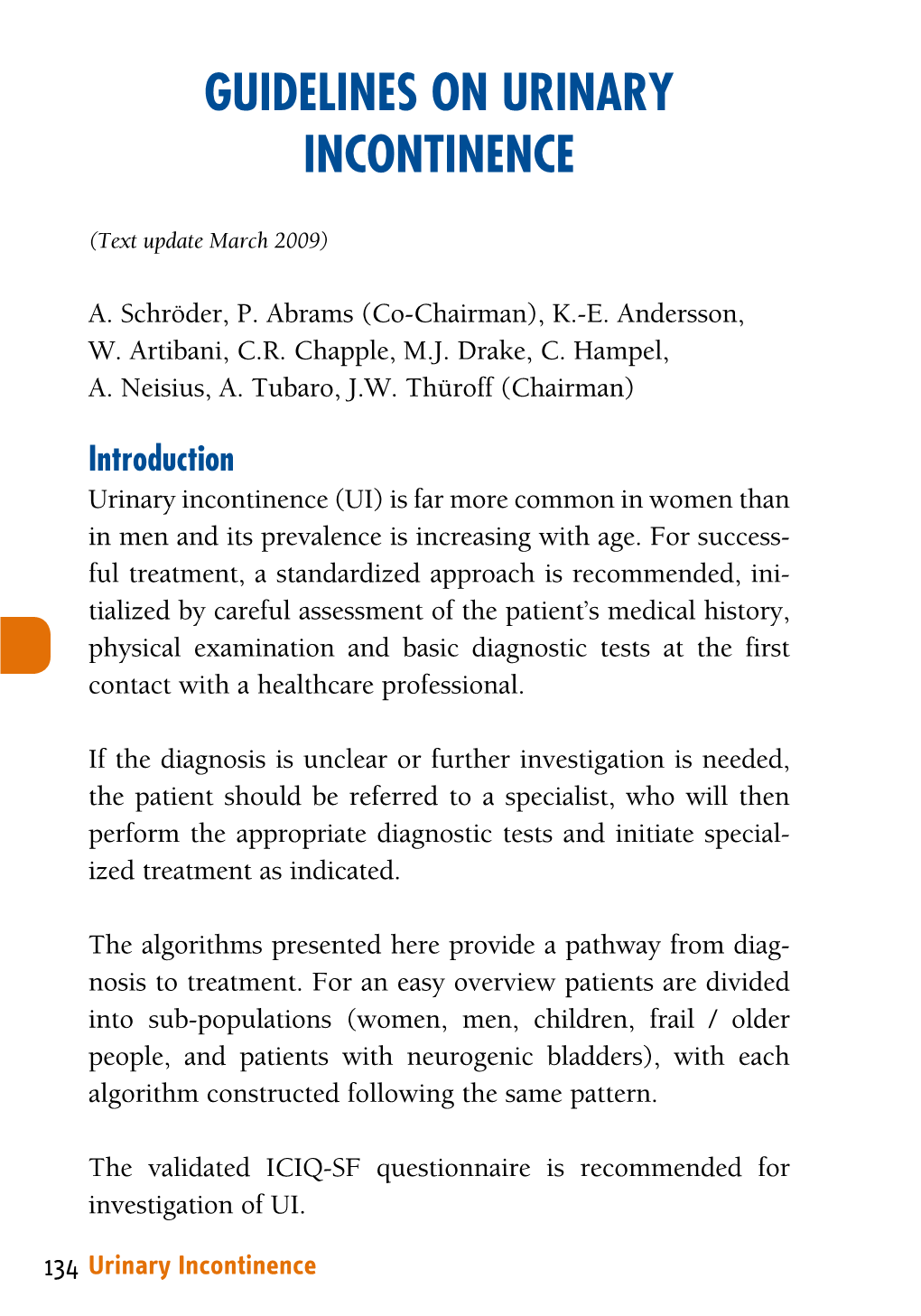 EAU Pocket Guidelines on Urinary Incontinence 2010