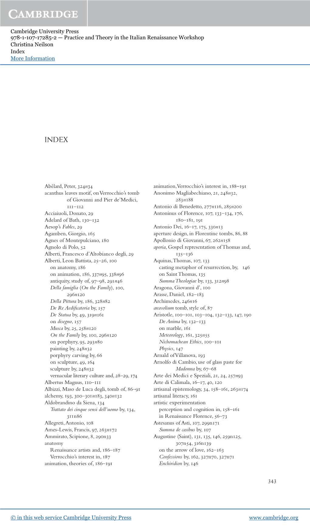 Cambridge University Press 978-1-107-17285-2 — Practice and Theory in the Italian Renaissance Workshop Christina Neilson Index More Information