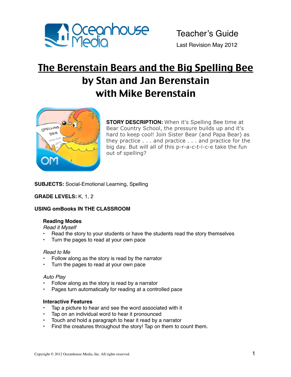 Berenstain Bears Big Spelling Bee Teacher's Guide