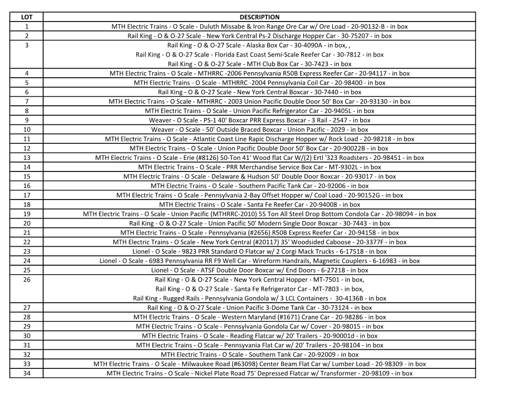 LOT DESCRIPTION 1 MTH Electric Trains