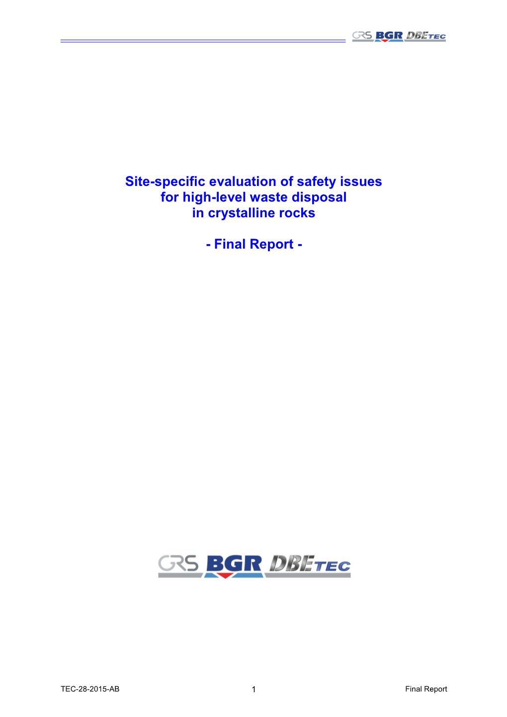 Site-Specific Evaluation of Safety Issues for High-Level Waste Disposal in Crystalline Rocks